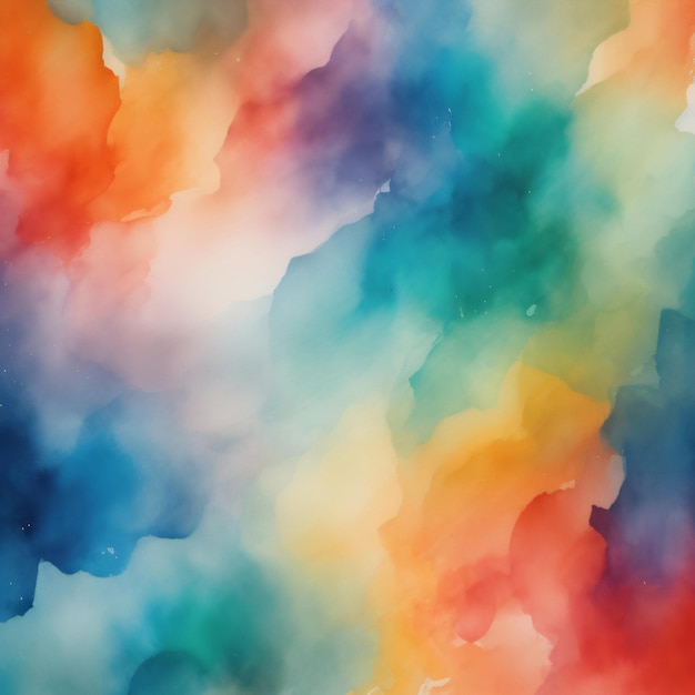 A painting of a rainbow colored watercolor with a few bubbles in the middle.