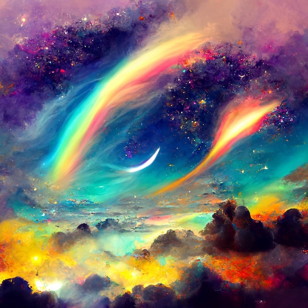 Картина радуги и луны