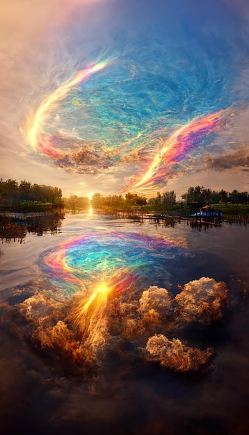 A painting of the rainbow in the sky