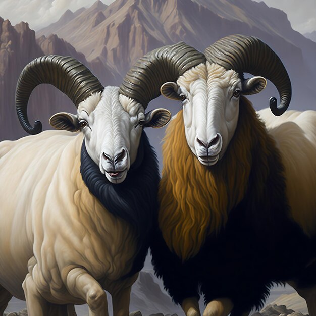 A painting of a ram and a ram