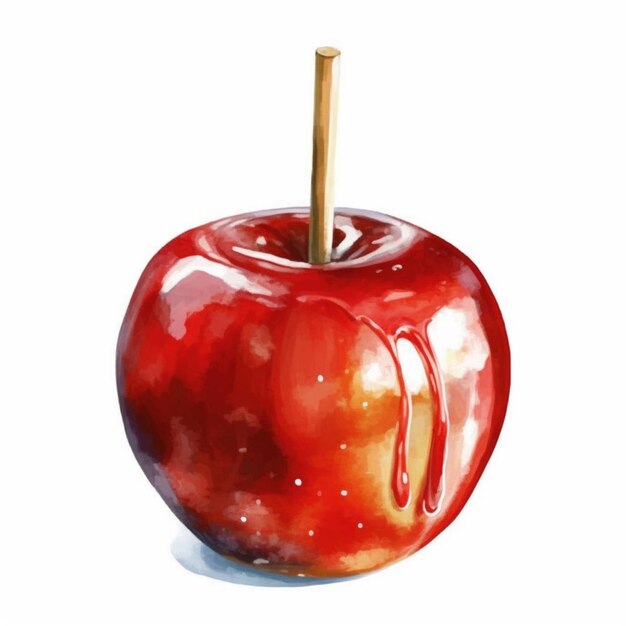 Photo painting of a red apple with a wooden stick sticking out of it generative ai