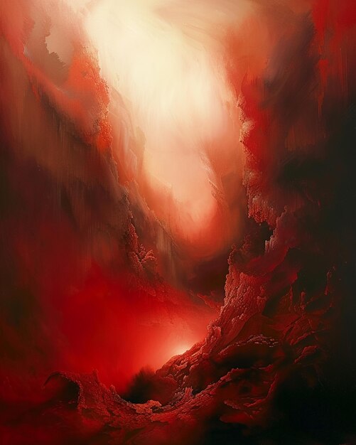 painting of a red and black abstract painting with a red sky generative ai