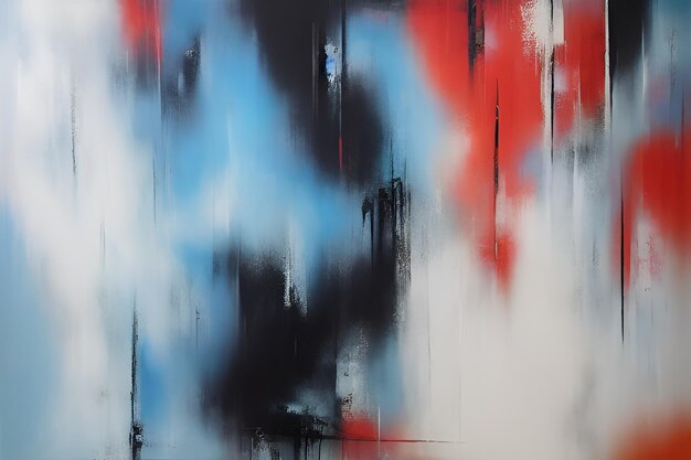 A painting of a red, blue, and black paint