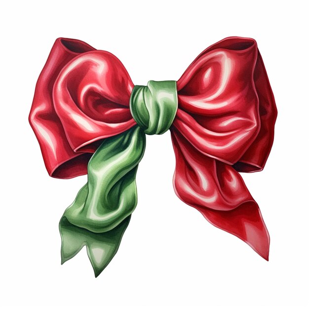 painting of a red bow with green ribbon on a white background generative ai