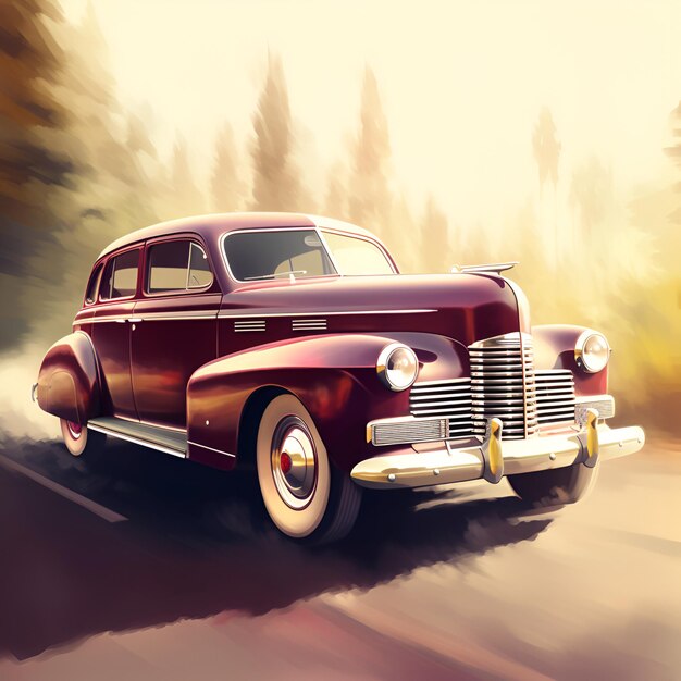 A painting of a red car