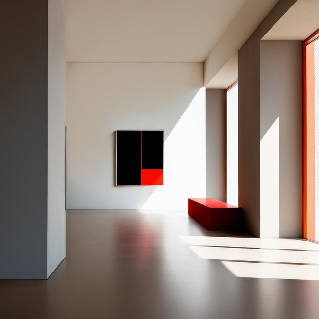 a painting of a red chair and a red object in a room