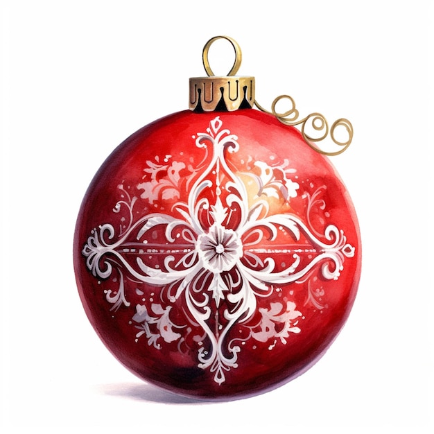 Painting of a red christmas ornament with a gold ornament generative ai