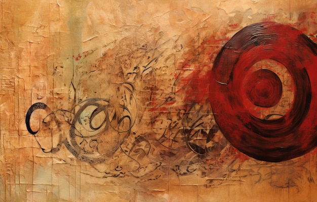 A painting of a red circle with the word love written on it