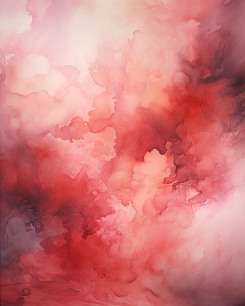 Painting of a red cloud filled sky with a red and white plane generative ai