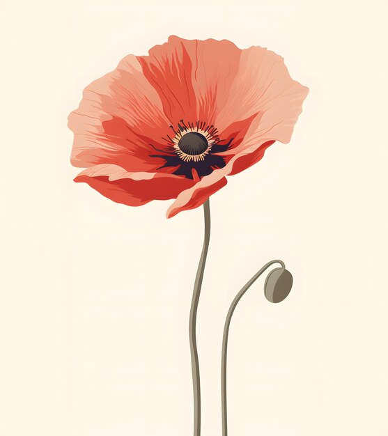 Photo a painting of a red flower with the word poppy on it