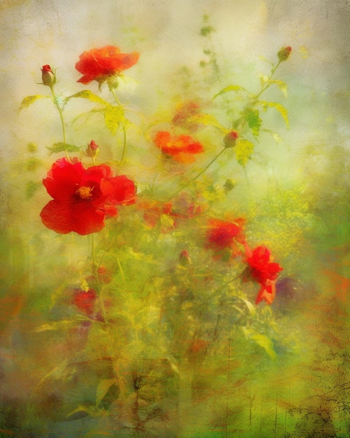 A painting of red flowers with the word poppies on it