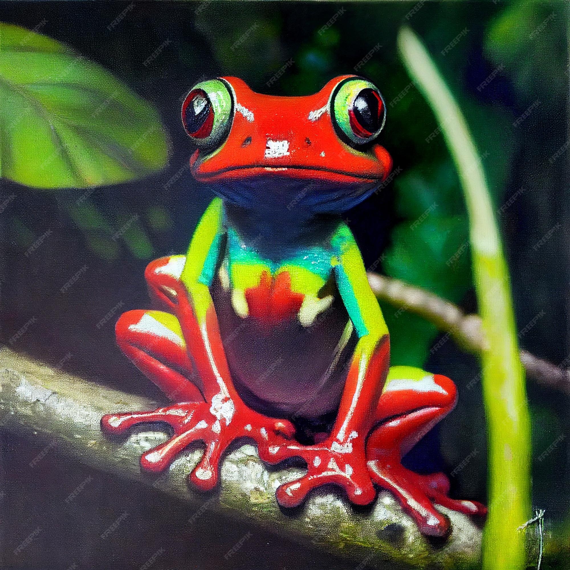 Premium AI Image | A painting of a red and green frog with a green eye