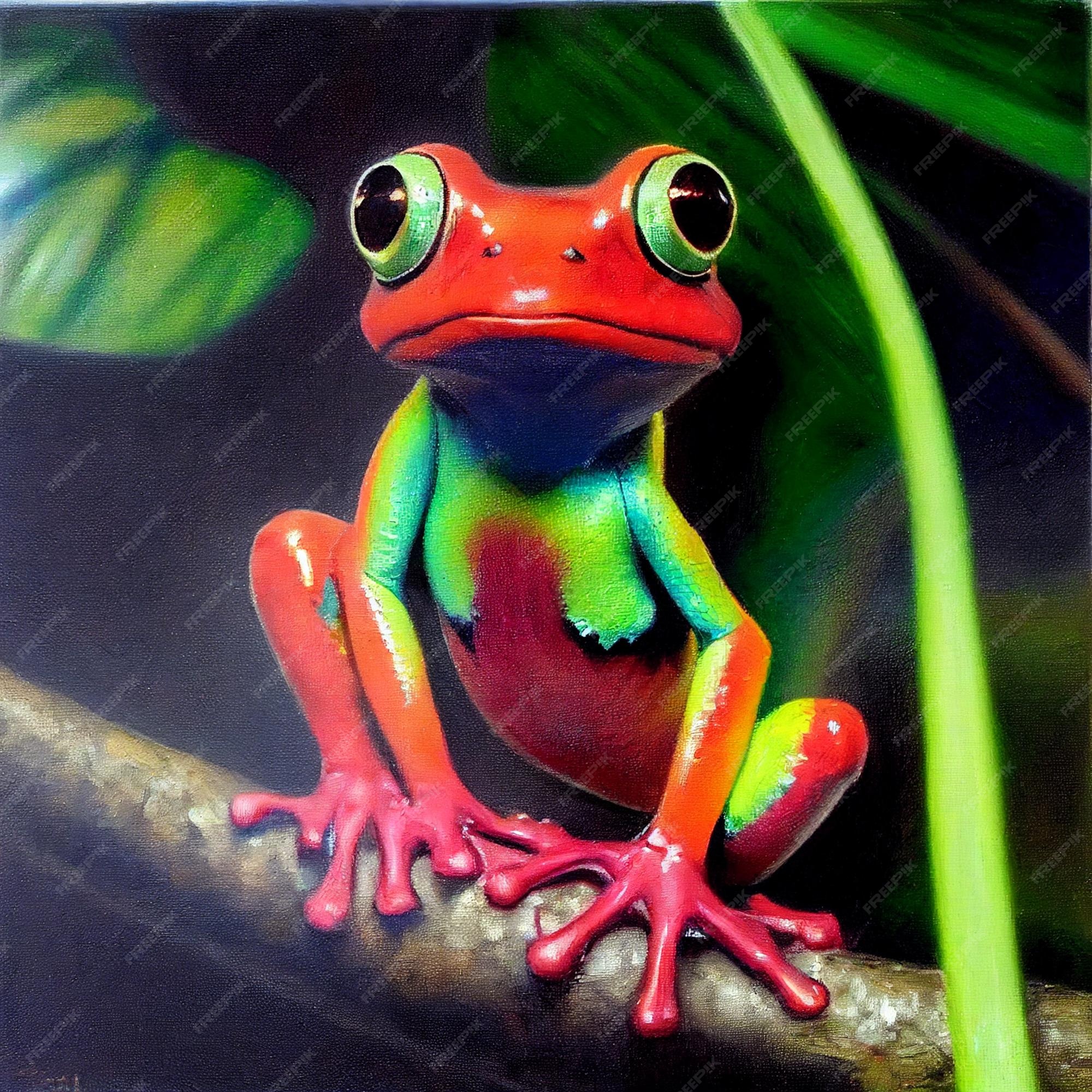 Premium AI Image | A painting of a red and green frog with yellow eyes