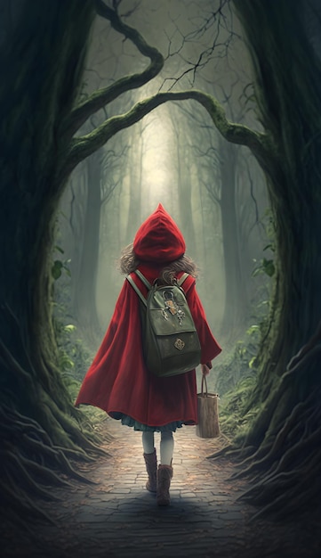 A painting of a red hoodie with a backpack and a bag
