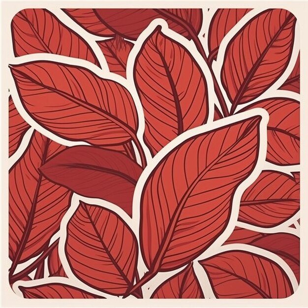 a painting of red leaves with a white background.