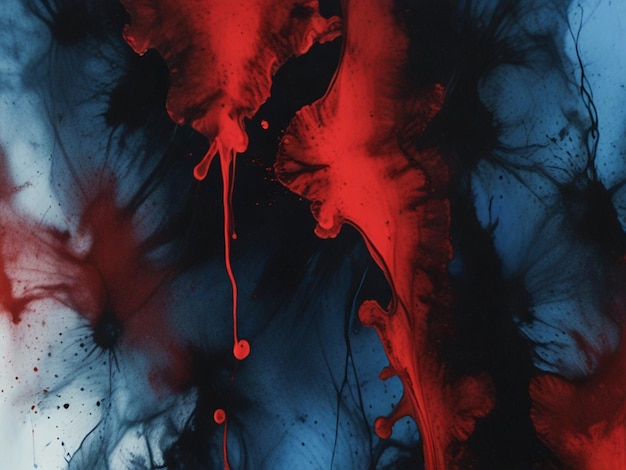 a painting of red liquid with blue and red colors