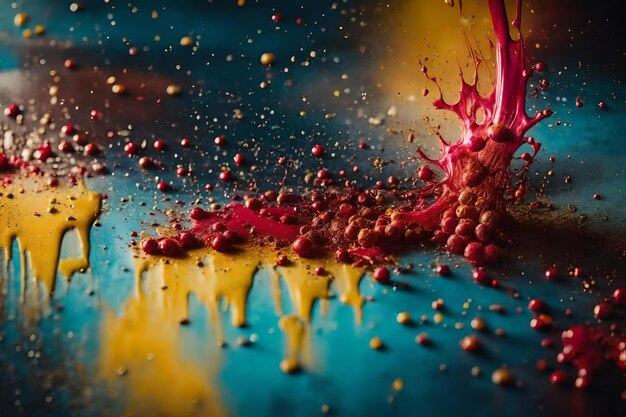 A painting of red liquid with the word splatter on it