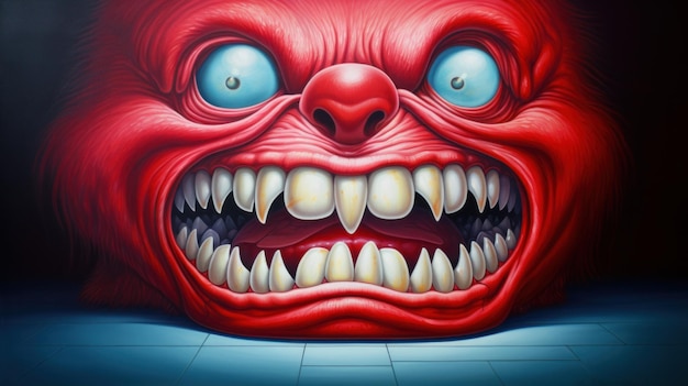 Photo a painting of a red monster with blue eyes ai