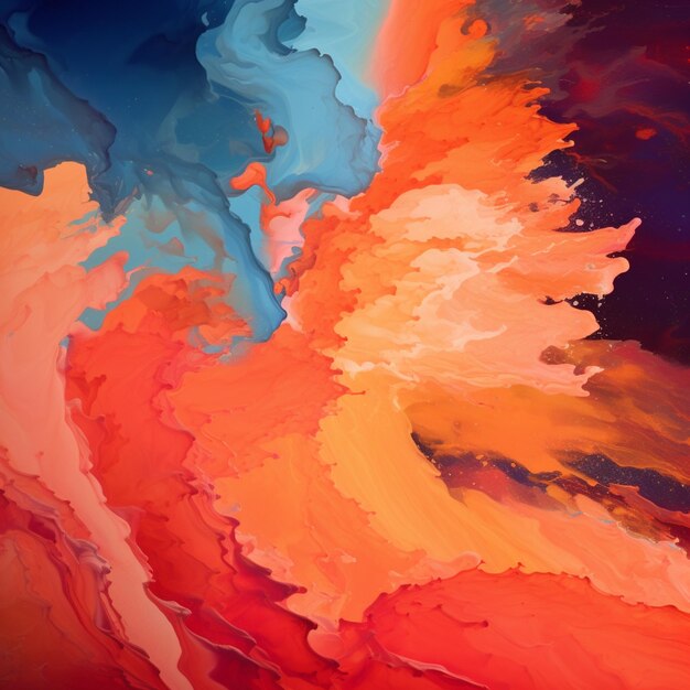 Painting of a red and orange cloud with a blue sky generative ai