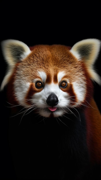 A painting of a red panda with a tongue sticking out