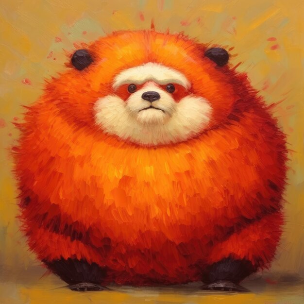 a painting of a red panda with a yellow background.