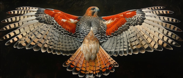 painting of a red tailed hawk with its wings spread generative ai