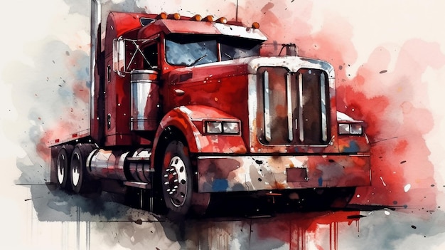 Photo a painting of a red truck with the word peterbilt on the front.