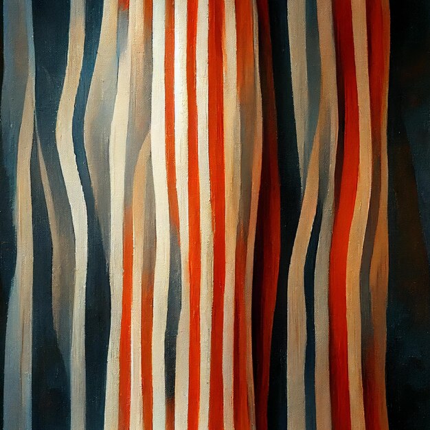 A painting of a red white and blue striped curtain