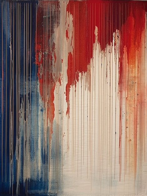 A painting of a red, white and blue striped wallpaper.