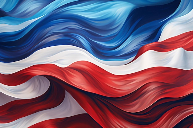 a painting of a red, white, and blue waves.