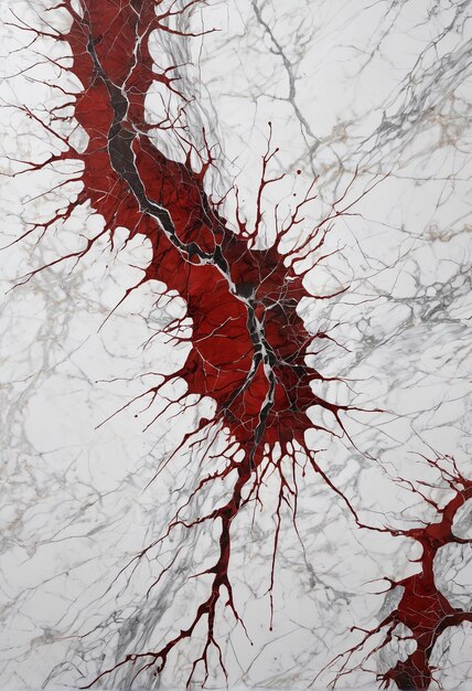 a painting of a red and white marble with a red background