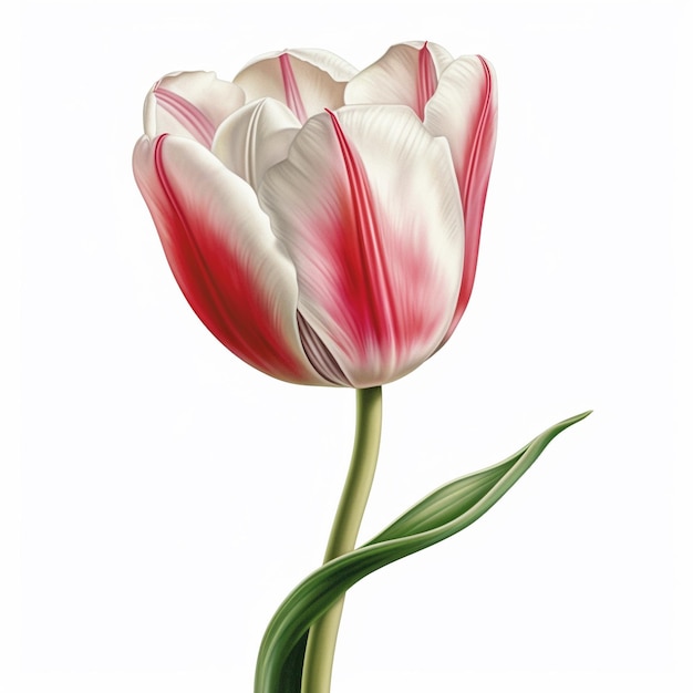 a painting of a red and white tulip with a white stripe.