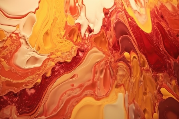 A painting of a red and yellow liquid.