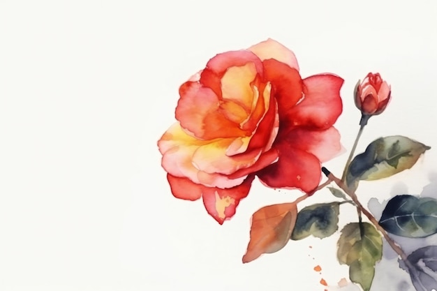 A painting of a red and yellow rose