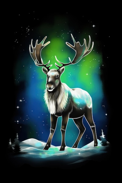 A painting of a reindeer standing in the snow generative ai image