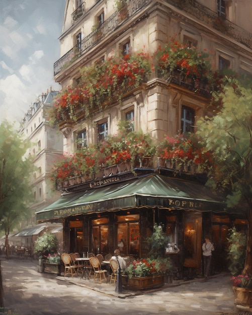 A painting of a restaurant called the post office