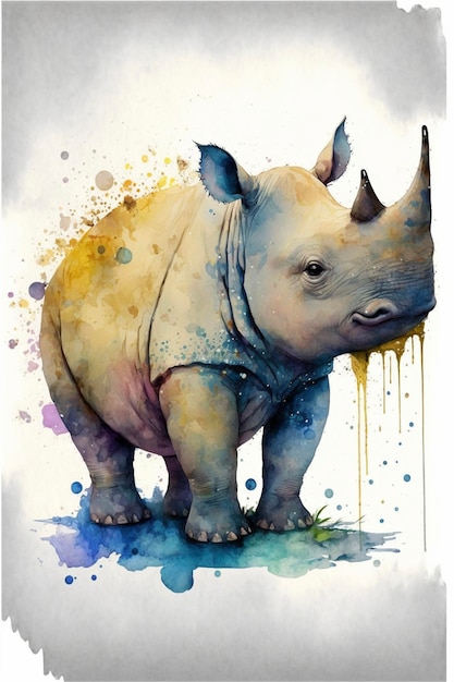 Картина носорога, стоящего перед белым фоном, генеративный искусственный интеллект