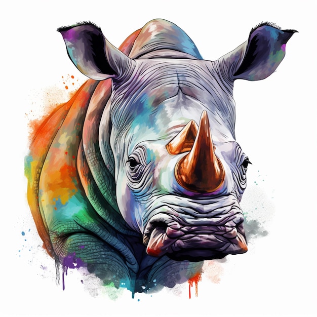 painting of a rhino with a colorful background generative ai