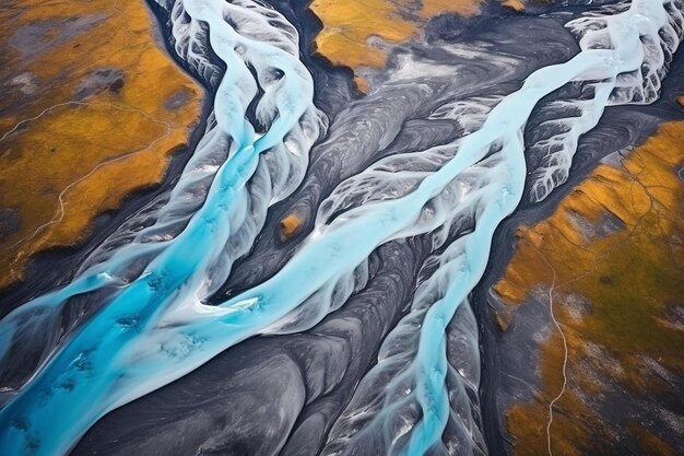 Photo a painting of a river with the blue water and the blue color