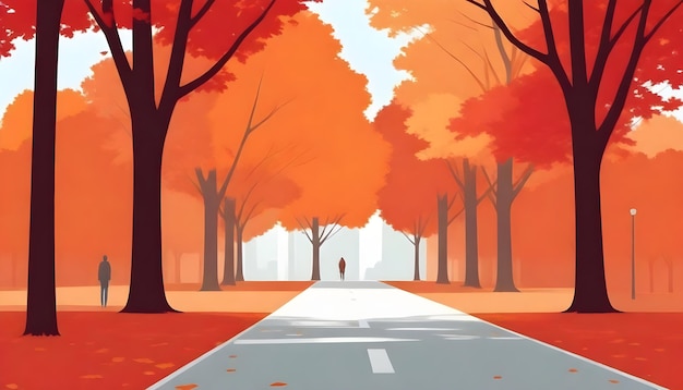 Photo a painting of a road with a man walking in the distance