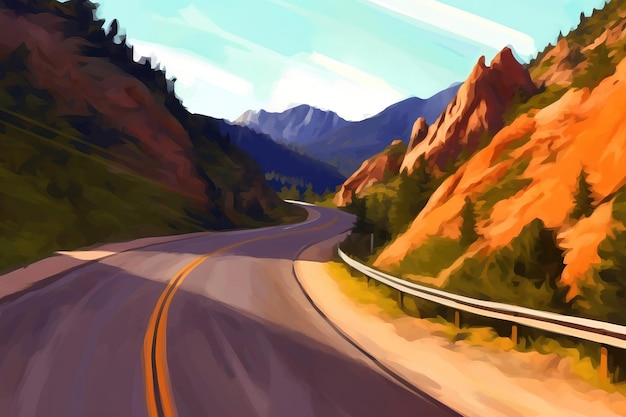 A painting of a road