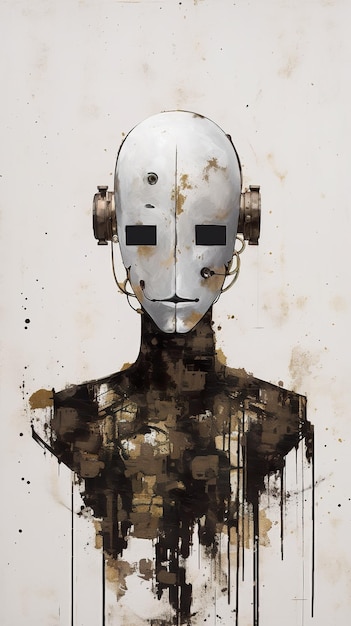 マスクをかぶったロボットの絵 AI生成画像