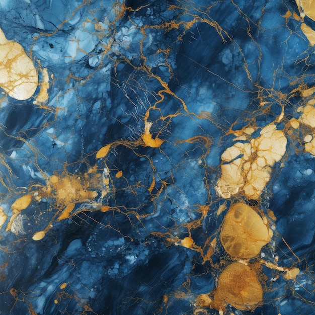 A painting of rocks and water with a yellow and orange pattern