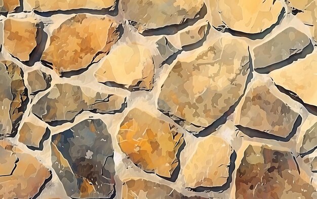 Photo a painting of rocks with a yellow and brown background