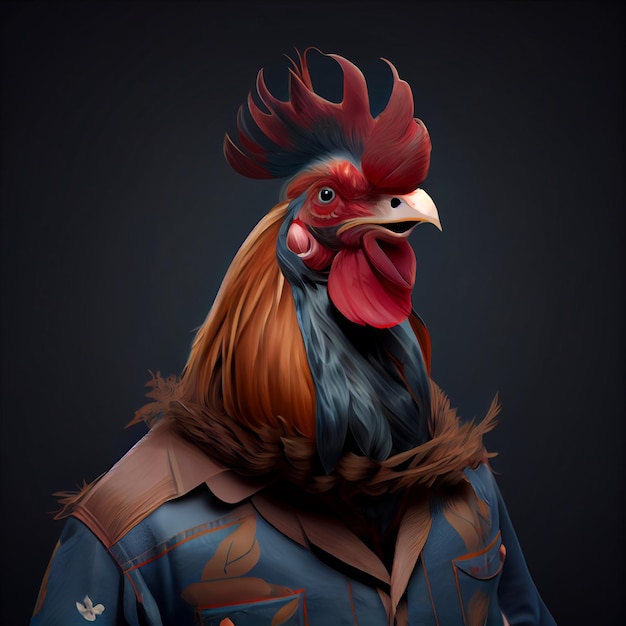 A painting of a rooster wearing a shirt that says adidas on it.