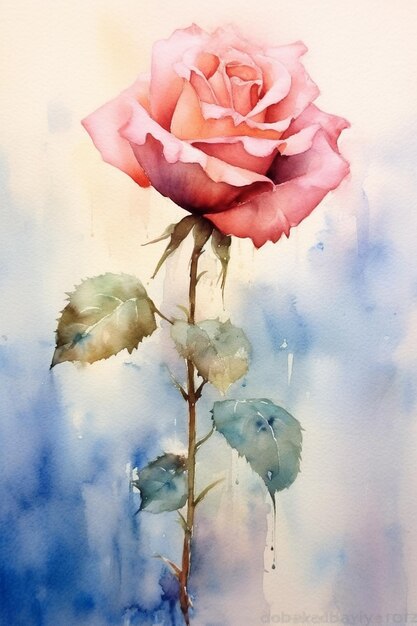 Photo painting of a rose with watercolors on it in a vase generative ai