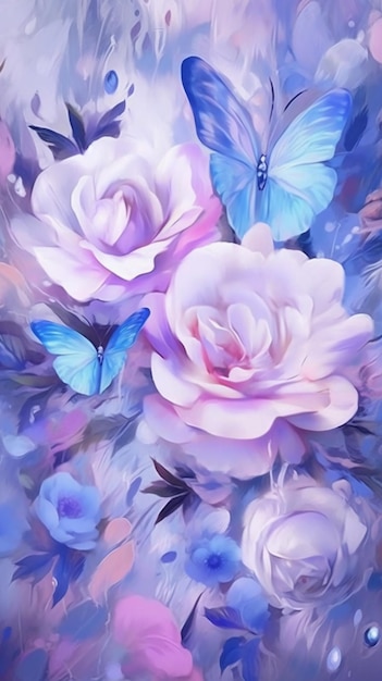 A painting of roses and butterflies.