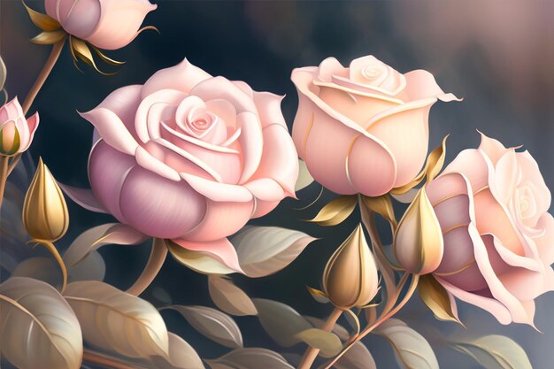 Photo a painting of roses on a dark background