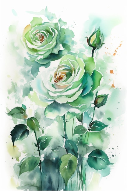 A painting of roses in green and white