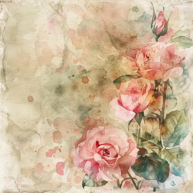 a painting of roses and a watercolor background with a watercolor effect